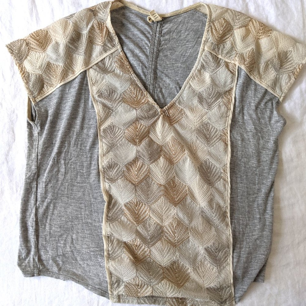 Anthropologie Tiny Metallic Embroidered Top